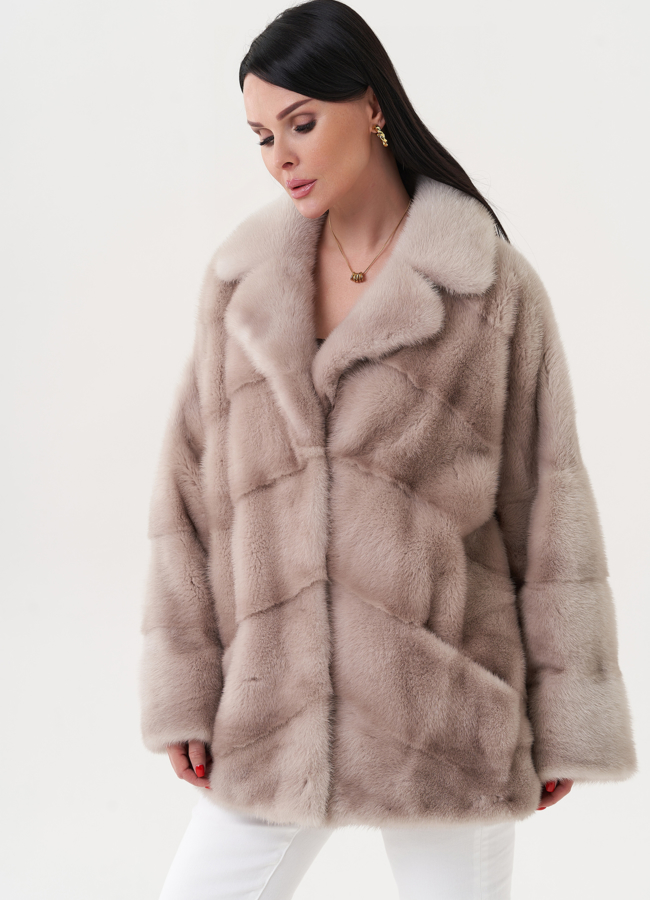 Укороченная шуба из меха норки с английским воротником модель № 30688 универмаг малина