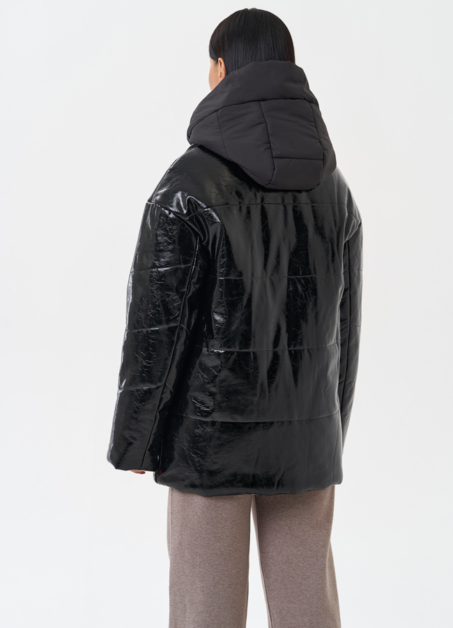 Куртка женская из эко кожи с капюшоном модель № 28685 в рассрочку