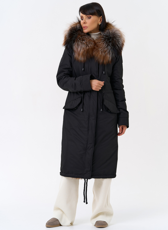 Женская парка с капюшоном из меха чернобурой лисы