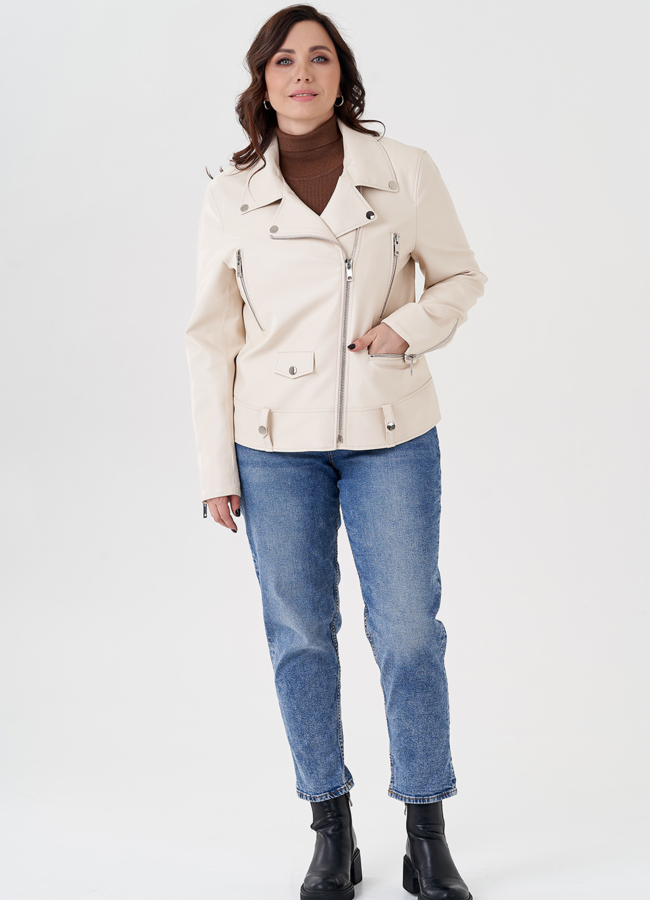 фото Светлая куртка косуха из эко кожи модель № 24218