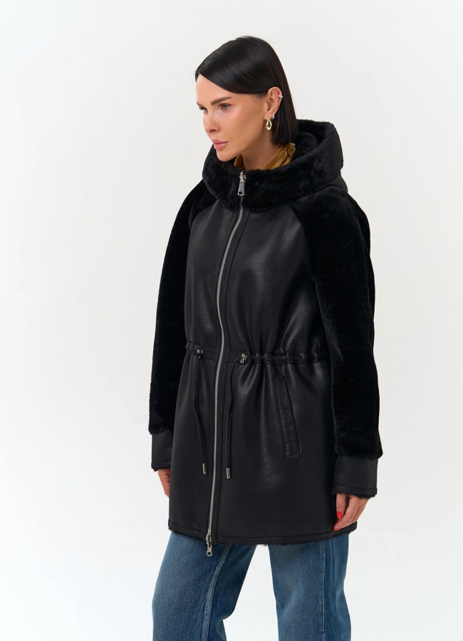 Женская дубленка из эко замши модель № 33901 универмаг малина