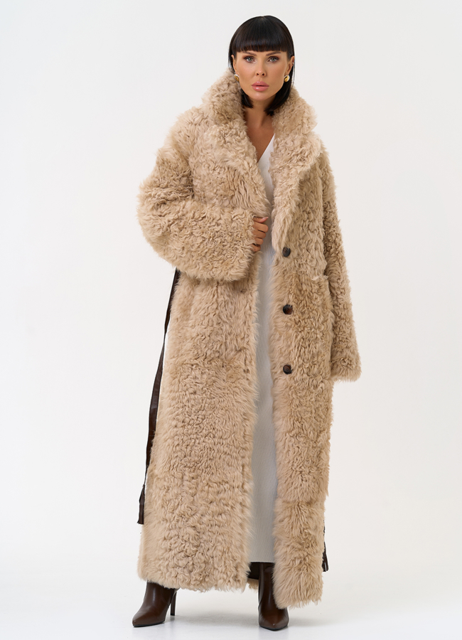 Женская двухсторонняя дубленка с декоративным поясом модель № 31620 универмаг малина