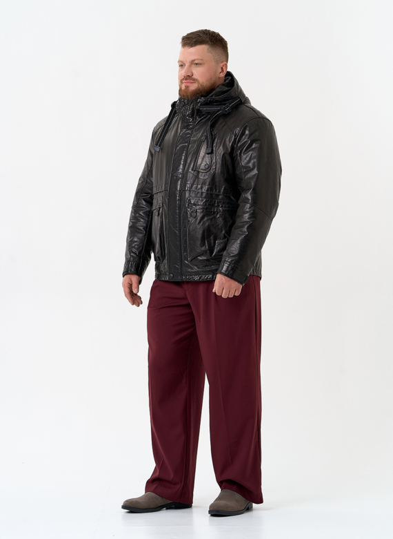 Мужская куртка из натуральной кожи с капюшоном