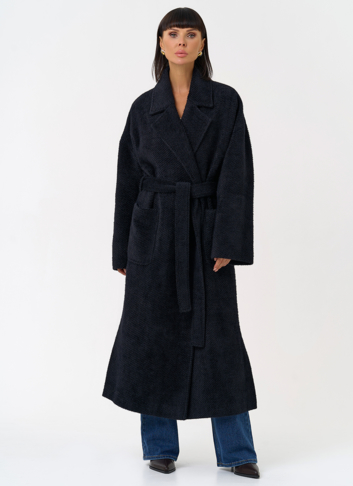Женское длинное пальто в темно-синем цвете